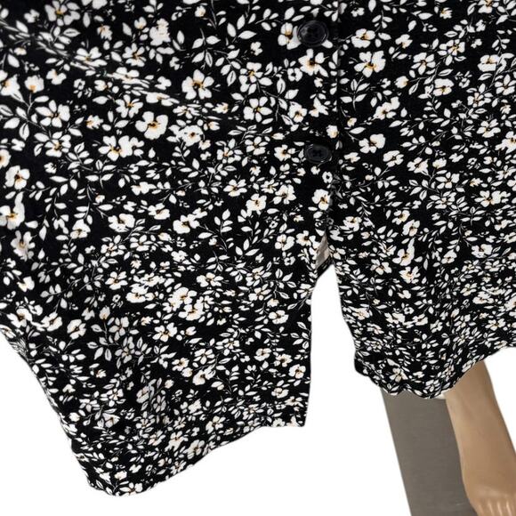 J.Jill White Floral Square Neck Black Button Down Midi Dress - Picture 7 of 12